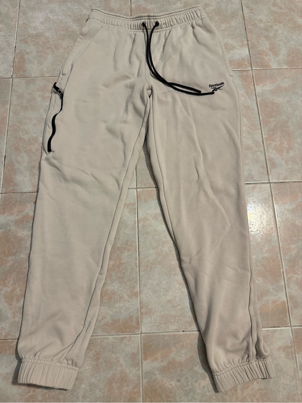 Reebok Beige Fleece Joggers with Black Accents